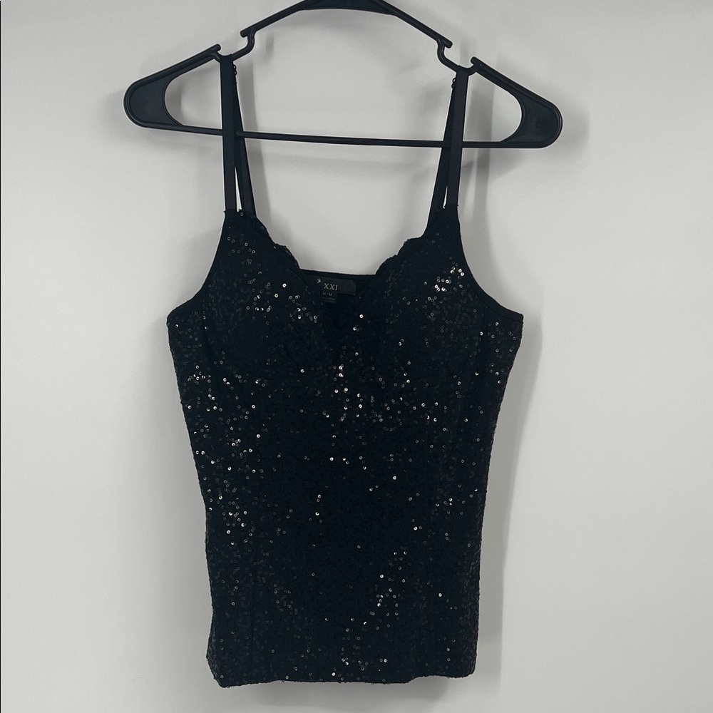 Forever 21 Black Sequin Padded Tank Top Size Medium